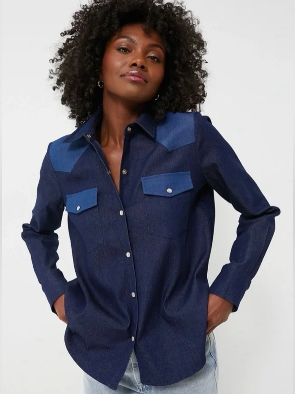 Tuckernuck Two Tone Denim Pearl Snap Button Down Western Shirt
